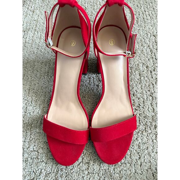 Red Chunky Block Heeled Open Toe Sandals - Picture 1 of 4